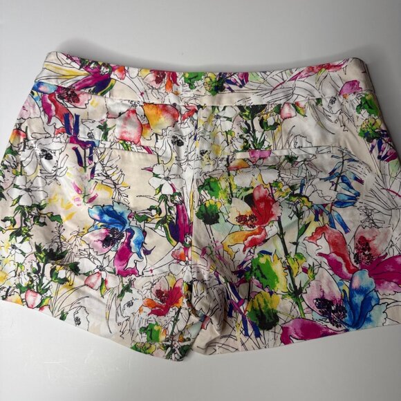 Express Womens Floral Print Shorts Size 8 99% Cotton 1% Spandex Vibrant Colors M - Picture 5 of 7